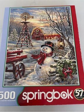 Springbok 500-Piece Winter Snowman Jigsaw Puzzle - Red Accents